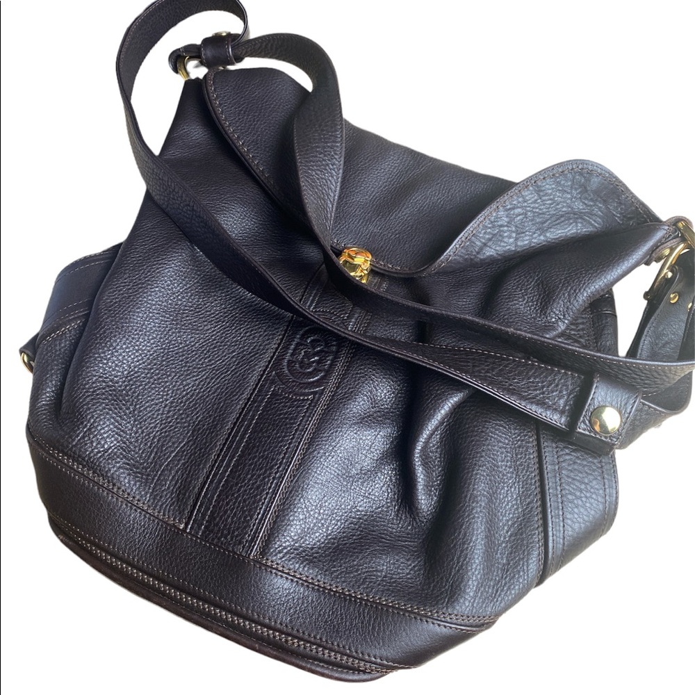 Marino Orlandi Brown Pebbled Leather shoulder crossbody bag